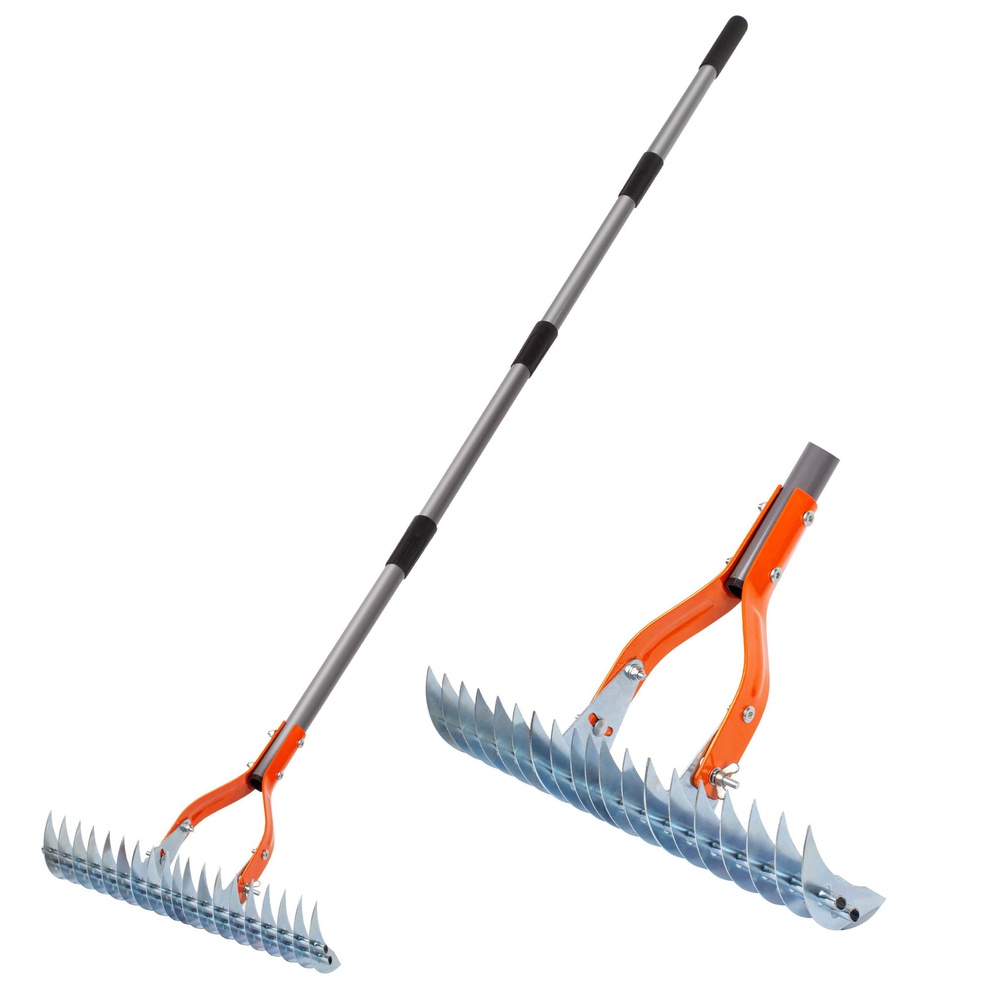 Thatch Rake, 15-Inch Lawn Thatching Rake, Robust Dethatcher Rake, Efficient Steel Metal Rake with Handle, Versatile Grass Grooming Rake for Cleaning Dead Grass