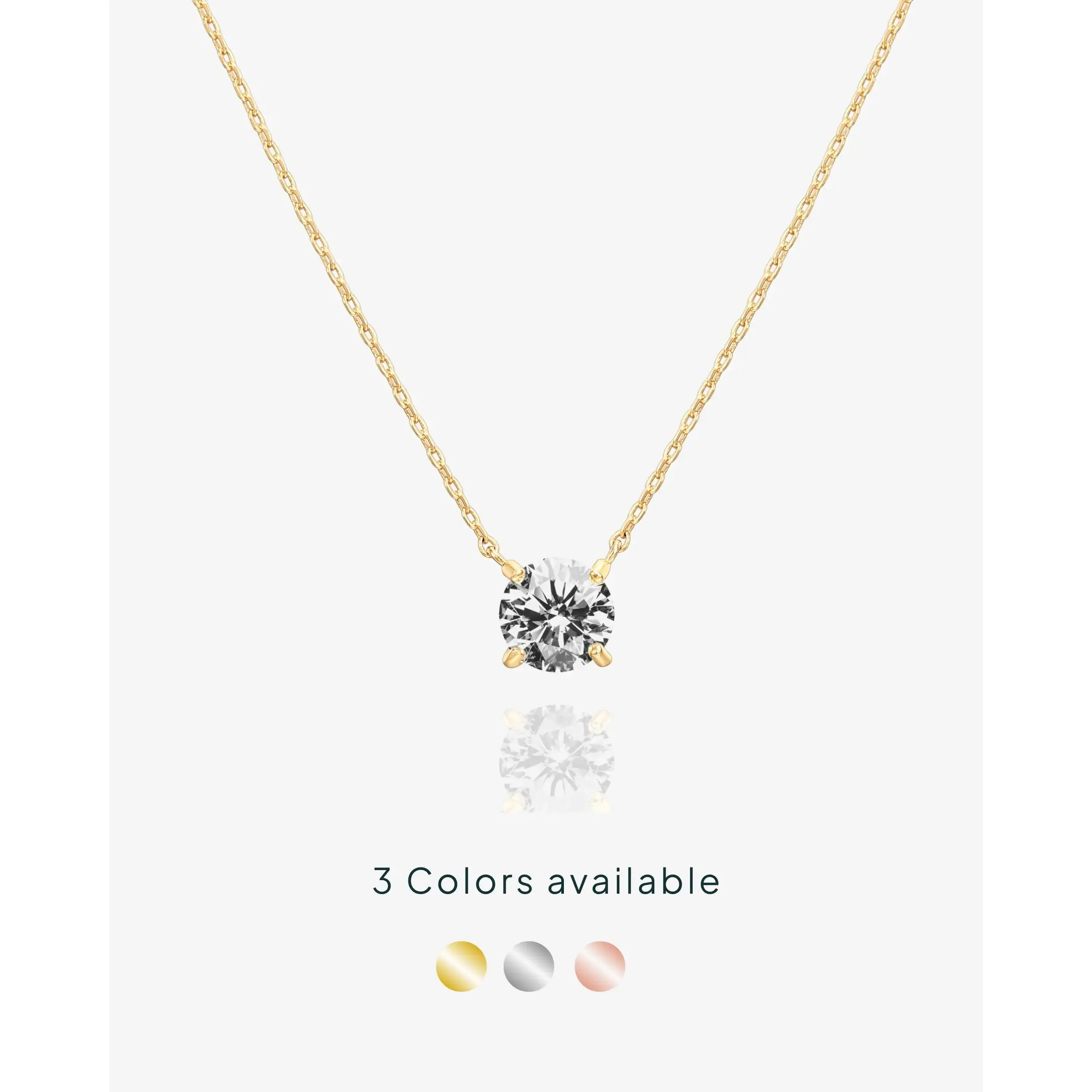 1.5 Carat Cubic Zirconia Solitaire Pendant Necklace - 14K Gold Plated Choker Necklace with Cubic Zirconia Crystal - Hypoallergenic Gold Jewelry Dainty Necklaces for Women