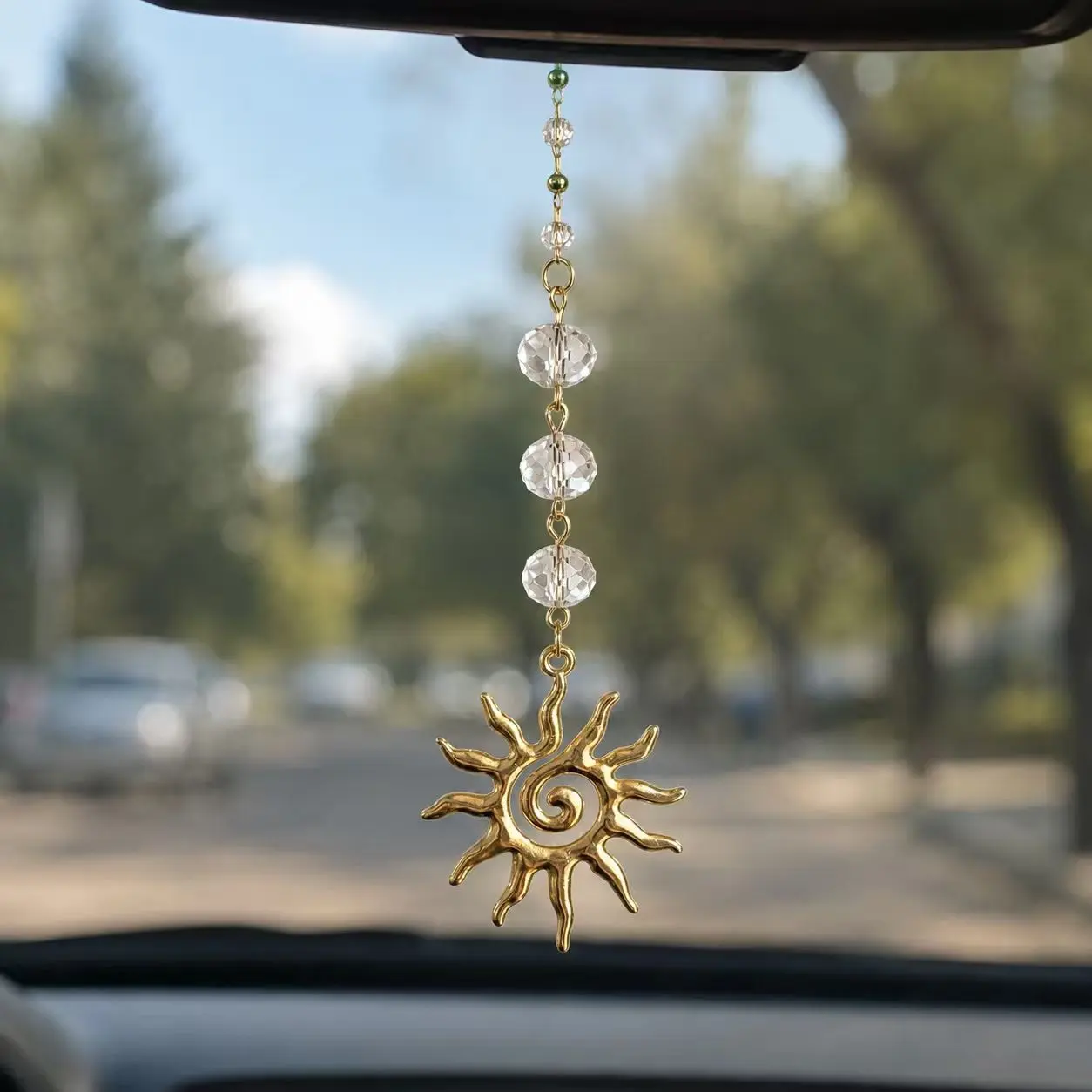 Bohemian-Style Sun-Shaped Car Charm, Rearview Mirror Decoration