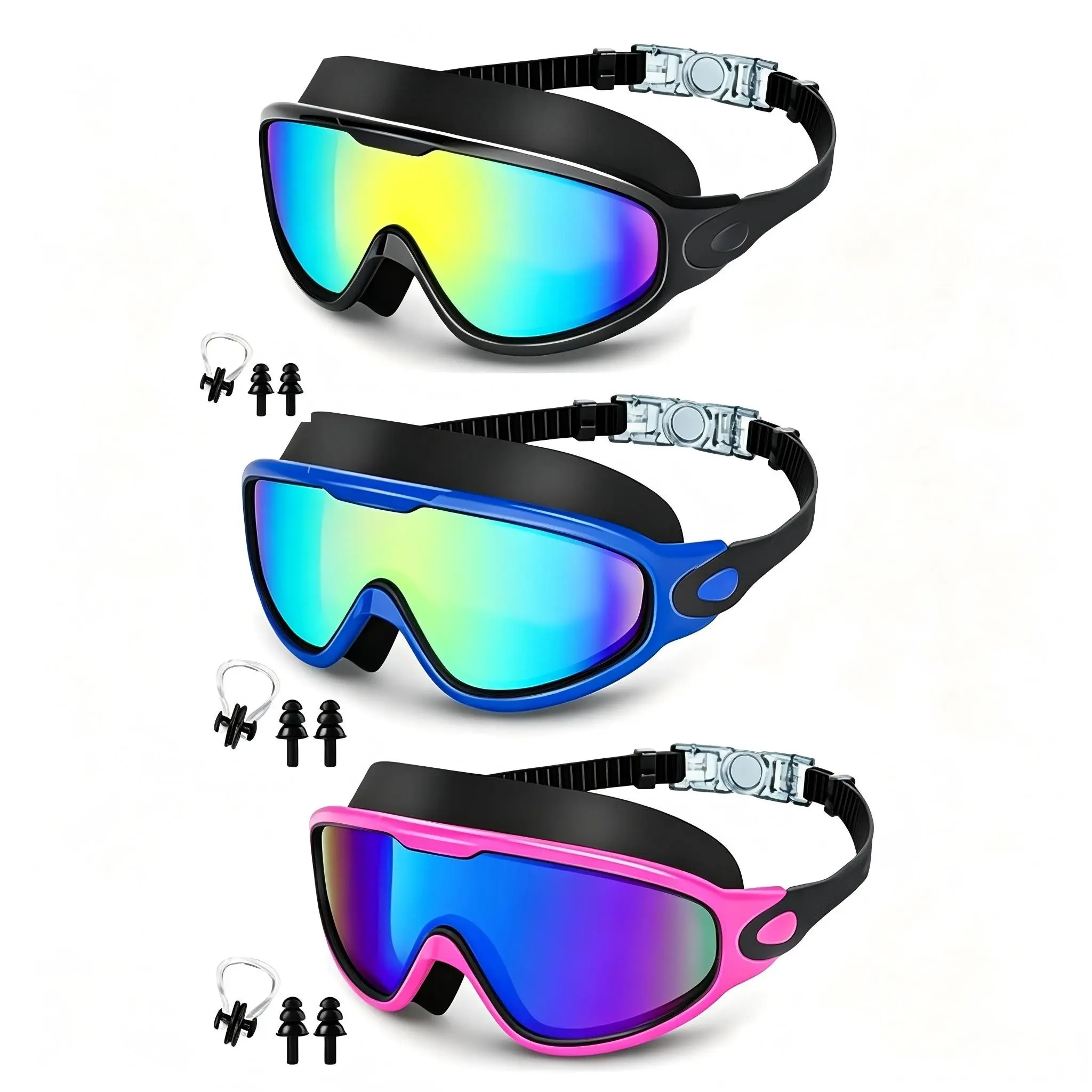 3 Pairs Colorful Swim Goggles Set, Adult Unisex, Silicone Seal, Anti-Fog UV Protection, Leak-Proof, 180° Wide Vision Pool Swimming Goggles, Swimming Accessories