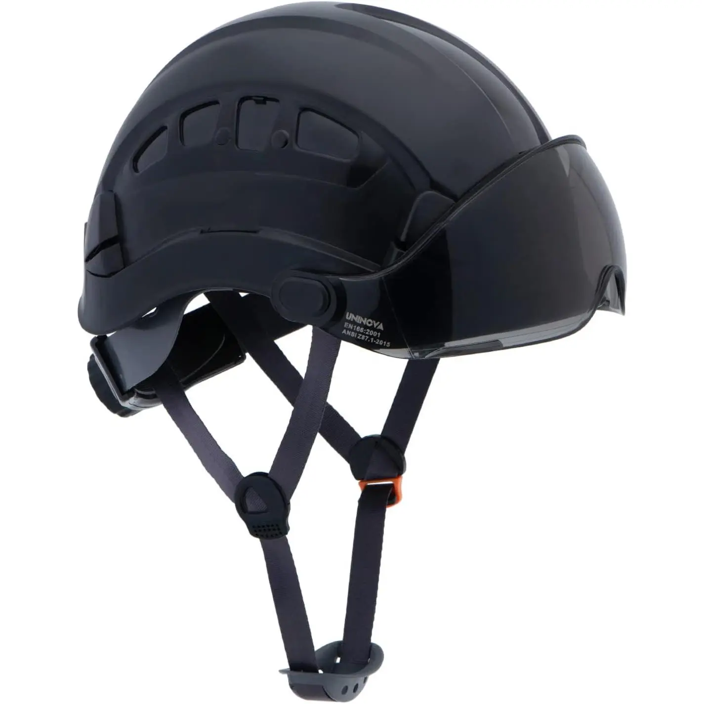 Adult Unisex Hard Hat - Full Brim Vented Headgear with Flip-Up Visor, Earmuffs, 6-Point Ratchet Suspension, ABS Shell, Sweatband, Chin Strap, 1-Hand Adjust, Face & Ear Safe for Outdoor Work, Gardening, One-Hand Adjust