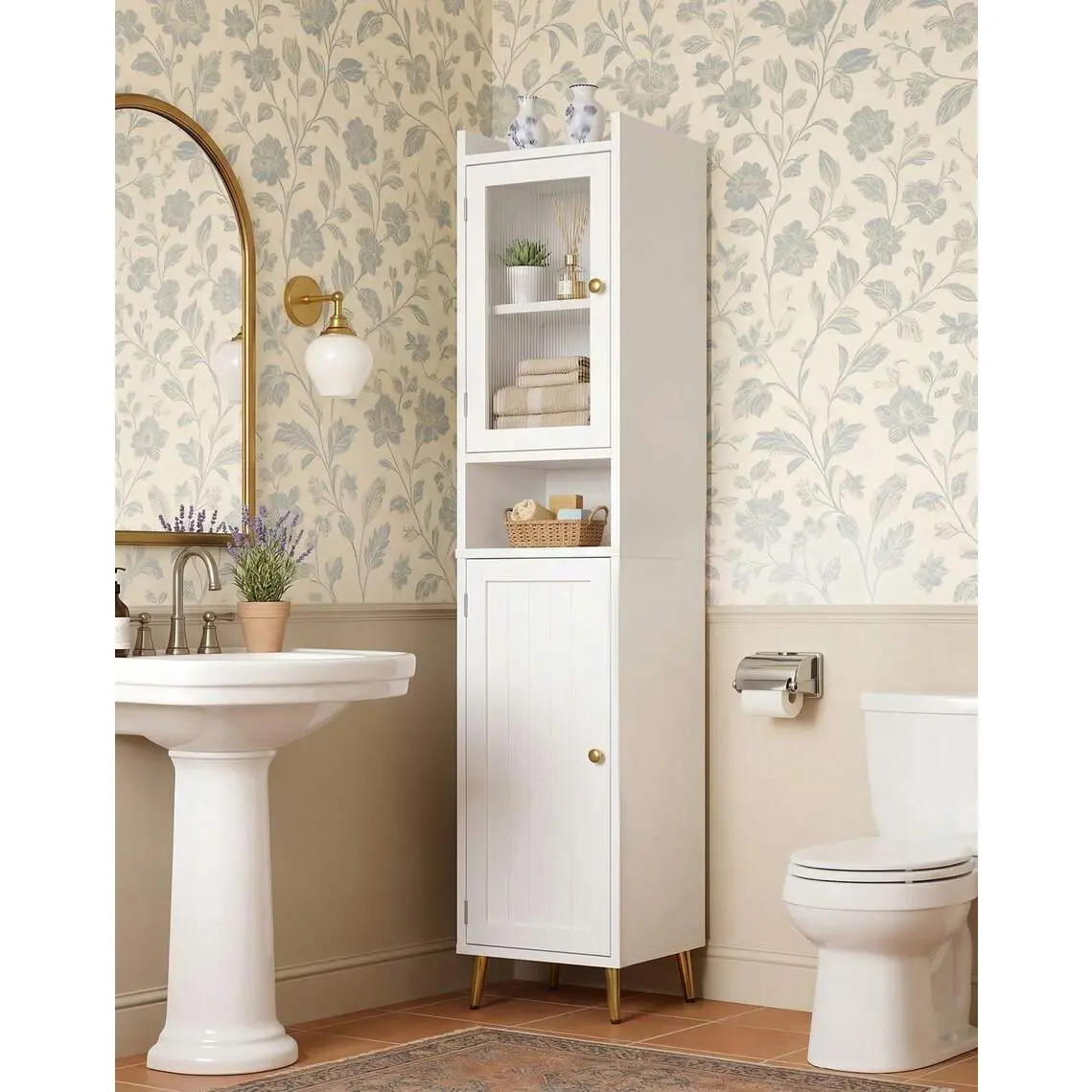 69.1"H Freestanding Slim Storage Cabinet – 6-Tier Adjustable Shelving With Double Doors – Versatile Organizer For Bathroom, Kitchen, Living Room, Compact Areas, White,chabuildreark,farmhouse,coffee bar cabinet,lockable,,drawer,dresser,,un,j,loa,hall,tree,