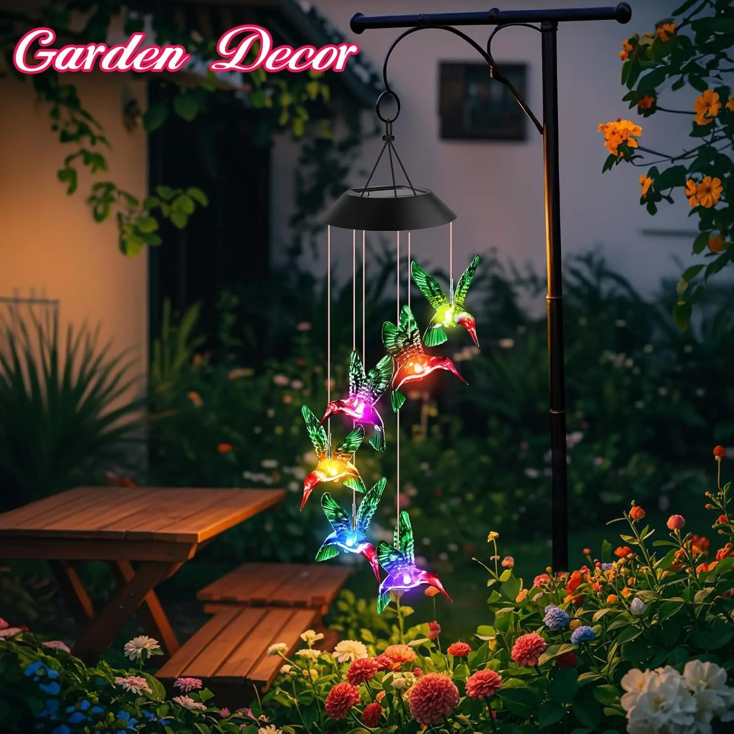 Solar Powered Outdoor Decorative Light, LED Waterproof Garden Bell Lamp, Solar Garden Lights, Multicolor Hummingbird, Perfect Gift for Mom, Ideal for Patio & Yard