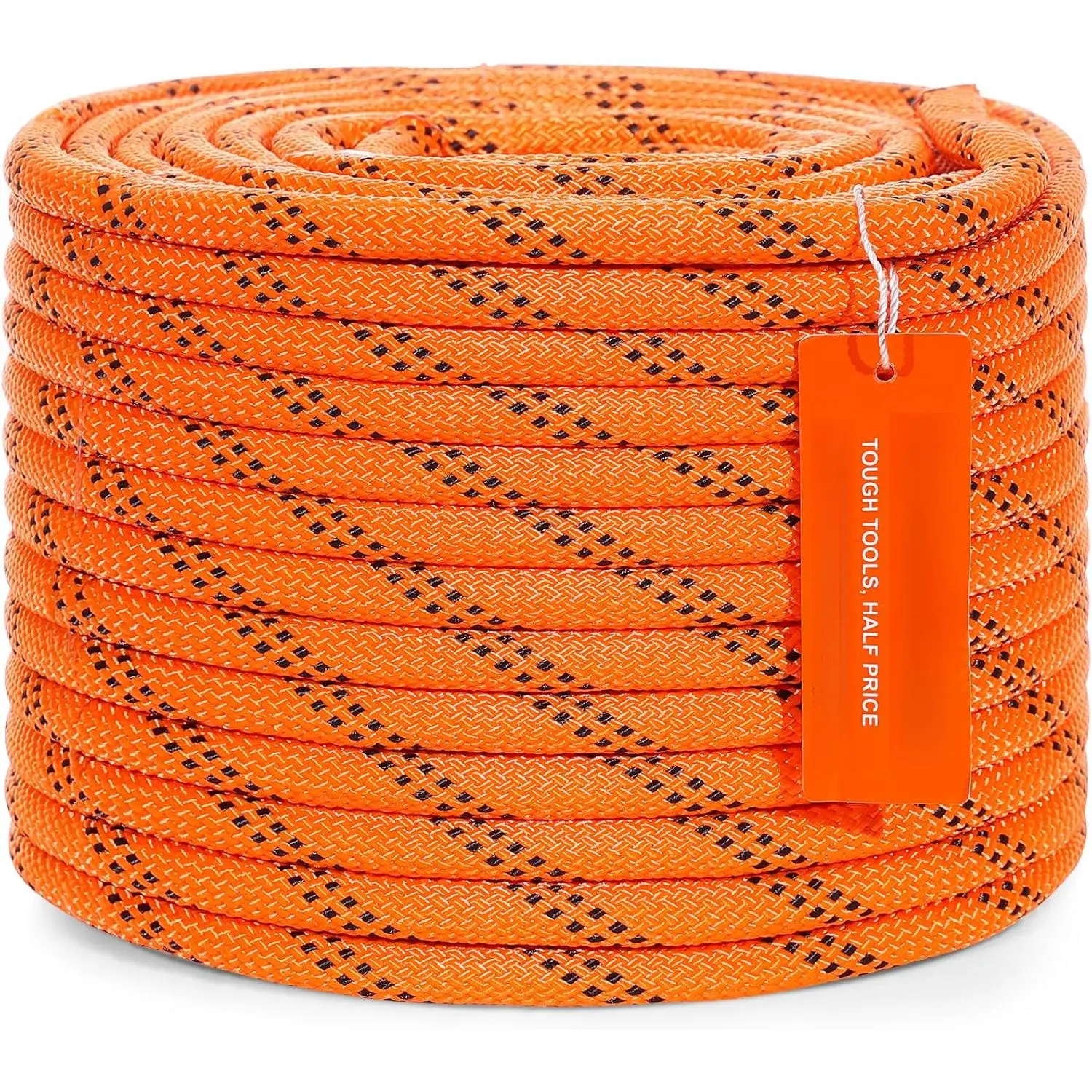 Double Braided Polyester Rope, 3/8 in x 120 ft, 48 Strands, 4000 LBS Breaking Strength Outdoor Climbing Rope, Arborist Rigging Rope for Rock Hiking Camping Swing Rappelling Rescue, Orange/Black