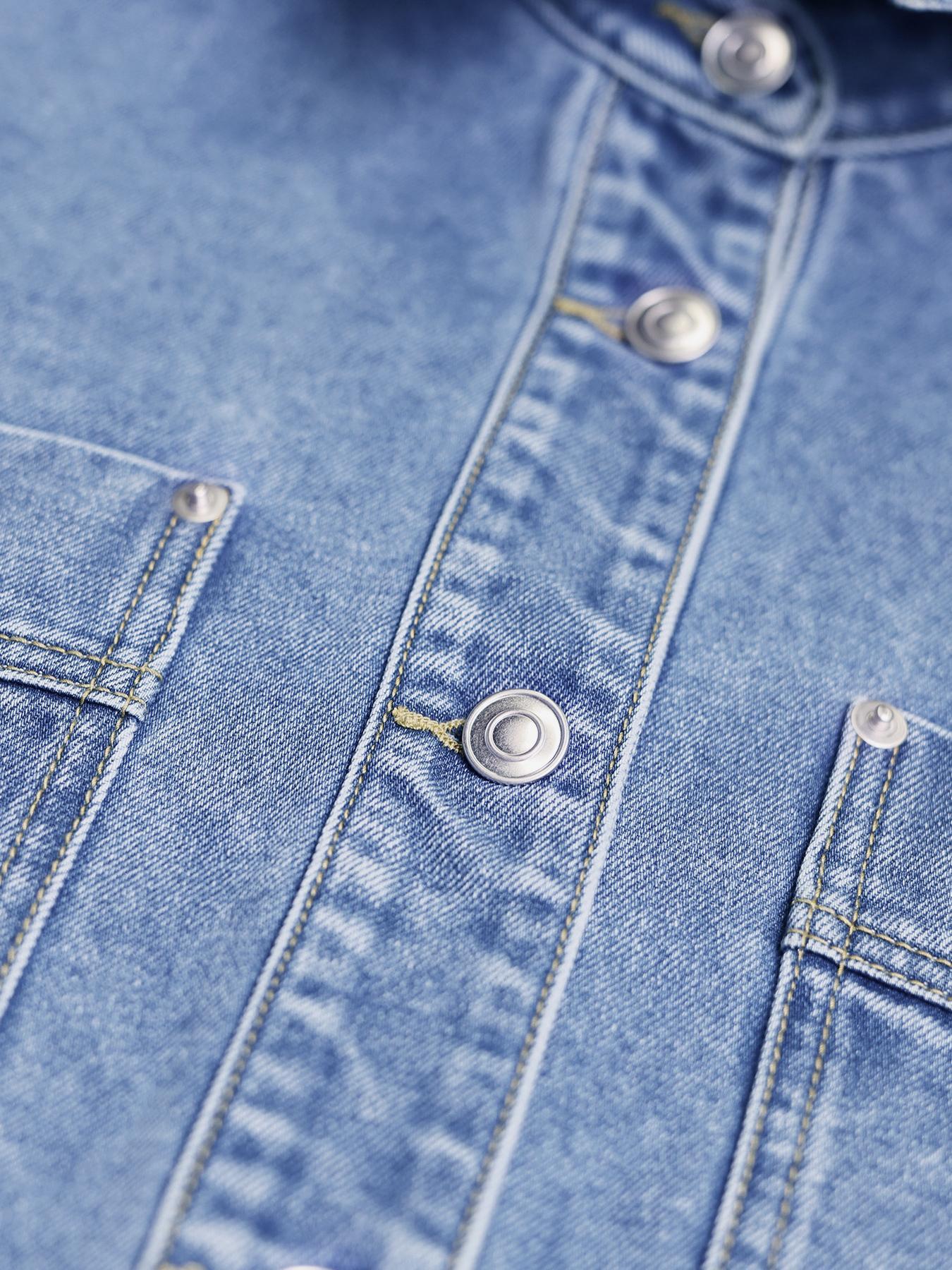 Women's Plain Drop Shoulder Denim Jacket, Casual Outerwear With Pockets For All Seasons