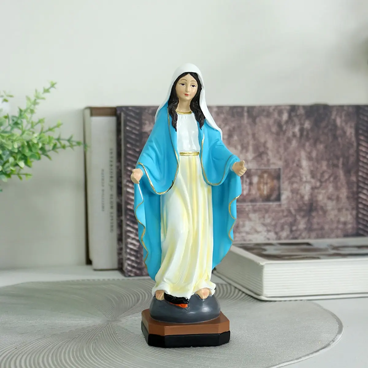 Colorful Resin Catholic Religious Statue, 8.3 Inch Virgin Mary Gracia Figurine, No Power Needed, for Altar, Christmas, Thanksgiving, Home Decor, Religious Supplies