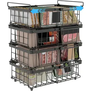 4-Pack Expandable Stackable Chest Freezer Organizer Bins - Large, Adjustable from 11.4" to 17.9", Fits 10-20 Cu. Ft. Freezers, Black