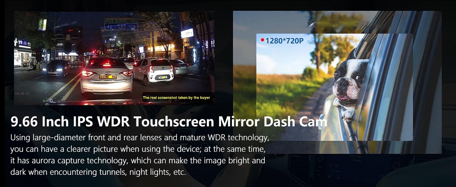 9.66" Carplay Mirror Dash Cam with Android Auto, Rear View Mirror Camera Front and Rear Dual Cameras Support Voice Control Night Vision Parking Assistance Monitoring 64G TF Card