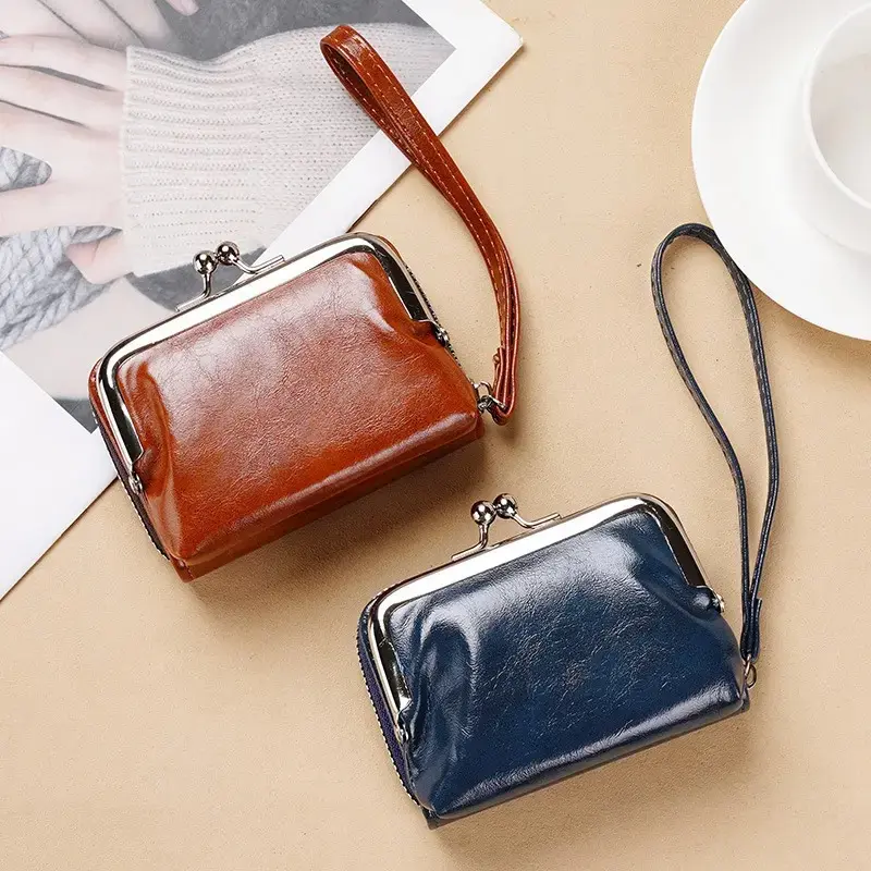 Women’s Compact Kisslock Wristlet Clutch, Faux‑Leather Small Purse With Card Holder, Portable Mini Wallet for Daily Carry, Trendy Fashion Wrist‑Strap Purse sohochic