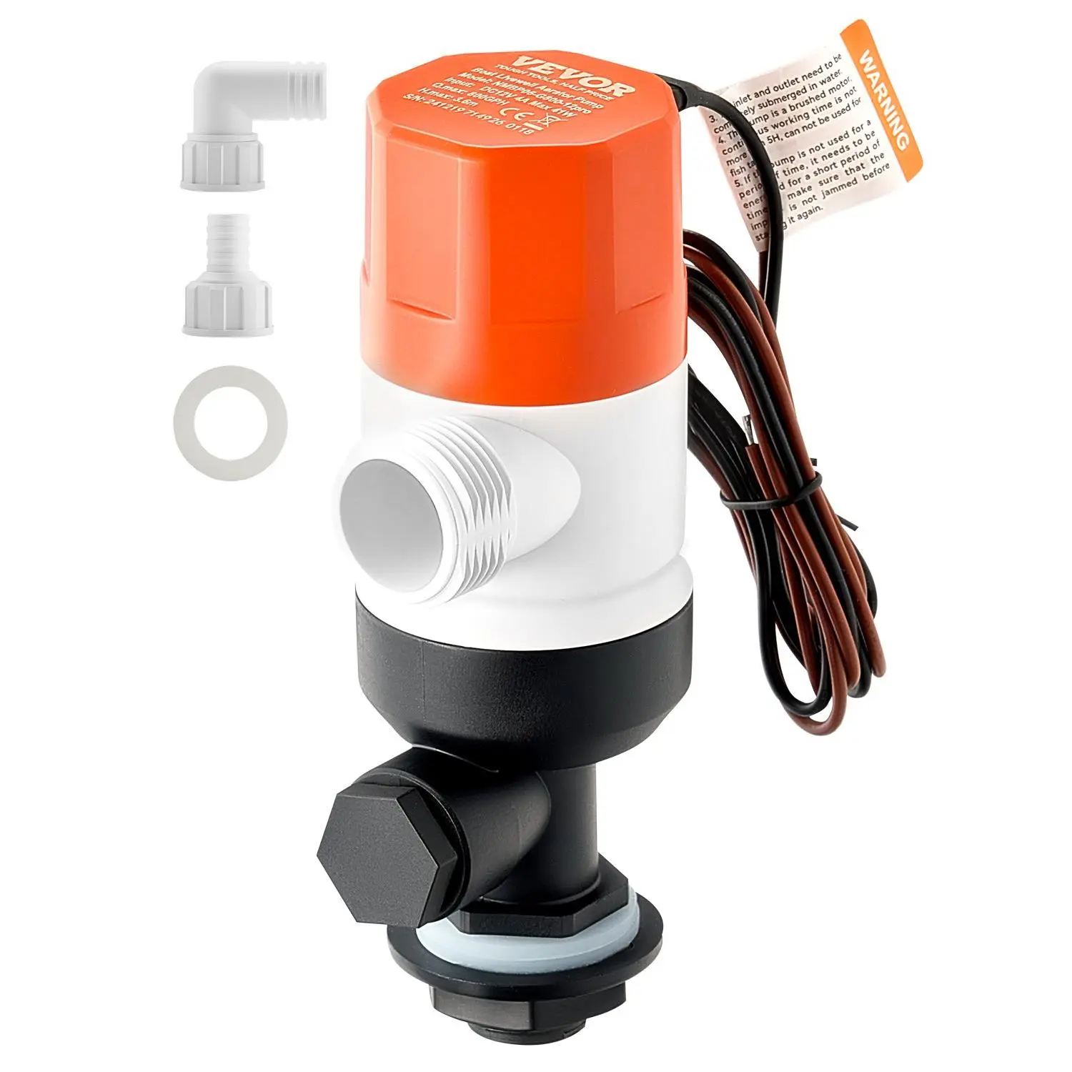 VEVOR Livewell Pump for Boat, 12V 800 GPH Straight Livewell Aerator Pump with Dual Inlet, ABA Housing Detachable Motor Cartridge, Corrosion-Resistant Livewell/Baitwell Pump for Freshwater Saltwater
