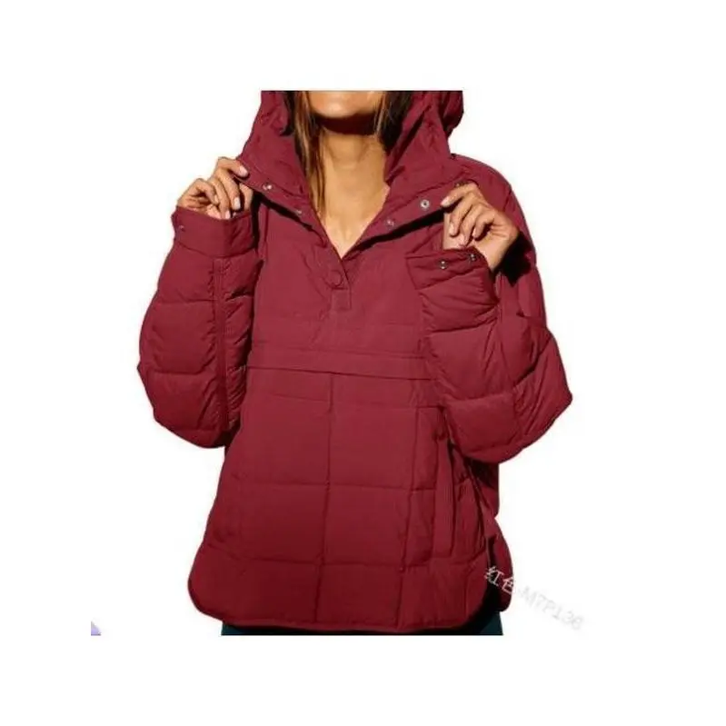 2025OversizedHoodedPufferJacketQuiltedLightweightWinterWarmPulloverPaddedHoodiesCoatPocketWomenswear Tops Basic
