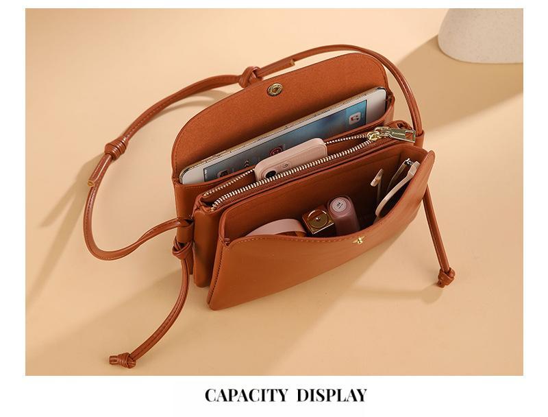 2026 New Crossbody Small Square Bag Niche Simple Double-layer Genuine Leather Small Bag Women's Bag Minimalist Style Commuter Shoulder Bag