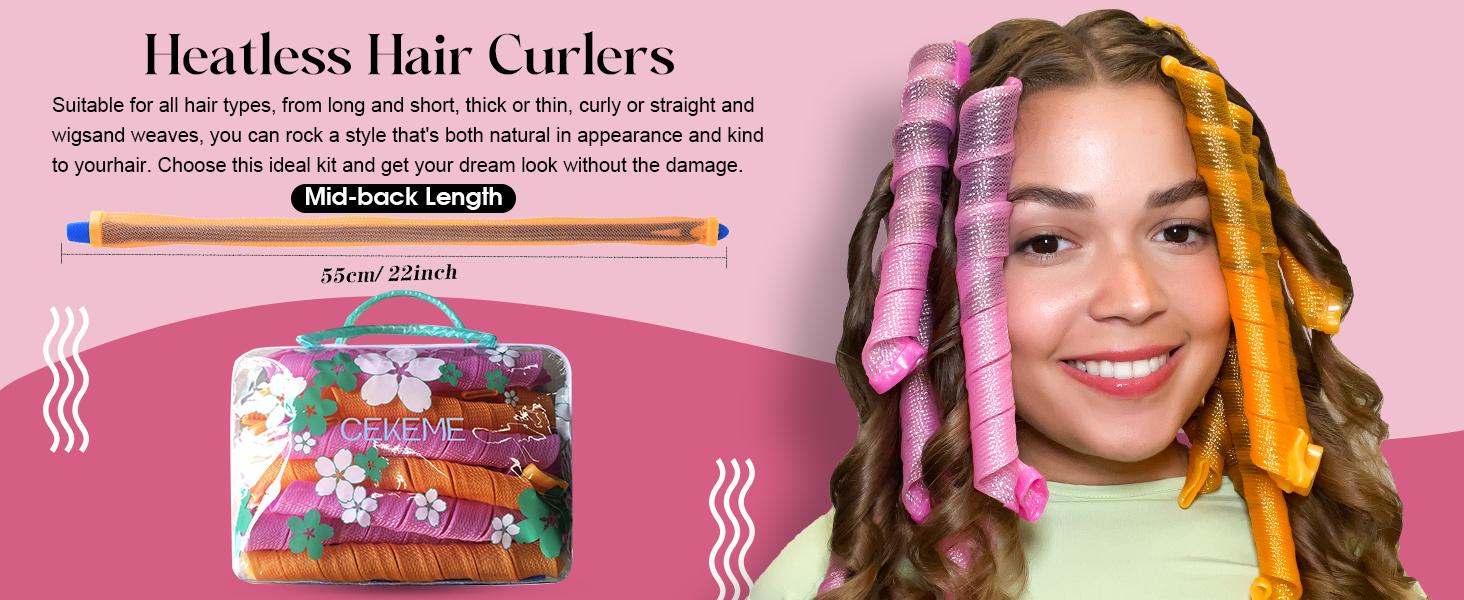 40pcs Heatless Spiral Hair Curlers for Long Hair - Heatless Curls Overnight 22inch Magic Hair Rollers No Heat Curlers for Women Kids