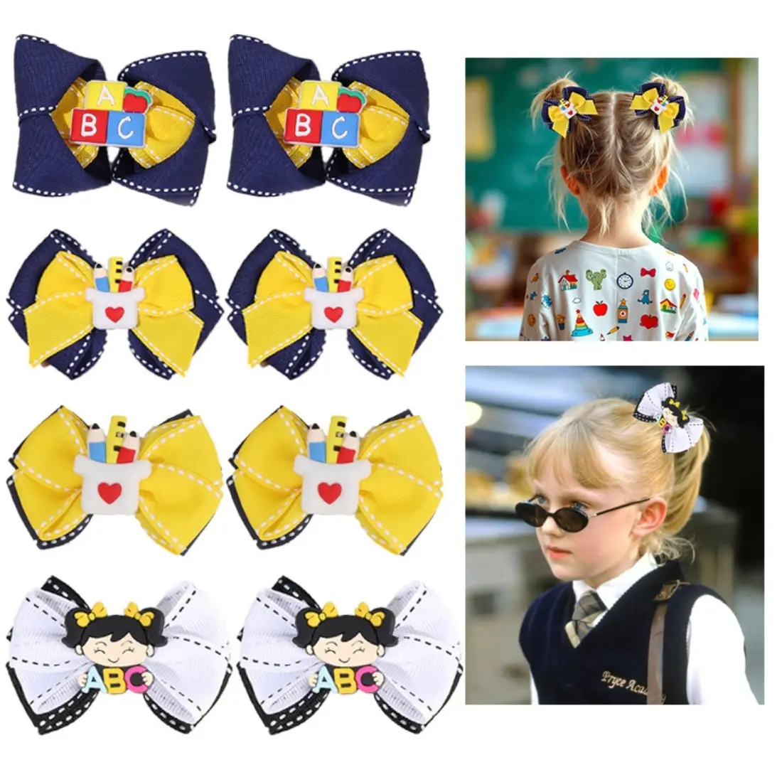Bow Hair Clip Set for Girls, Cute School Hair Accessories, Aesthetic Ribbon Bow Hairpins for Back to School & Graduation Season, Lightweight Trendy Hair Clips for Student Daily Wear & Outfit Styling