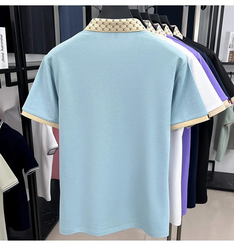Fashion luxury brand short sleeve polo shirt men new personalized letter color blocked-end casual breathable lapel T-shirt