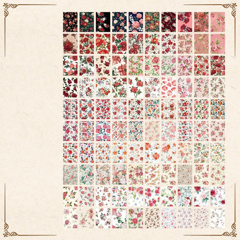 Vintage Floral Pattern Material Paper, 100pcs/set Random Color Creative Non-stick Background Paper, Scrapbook Materials, Office Stationery & Supplies
