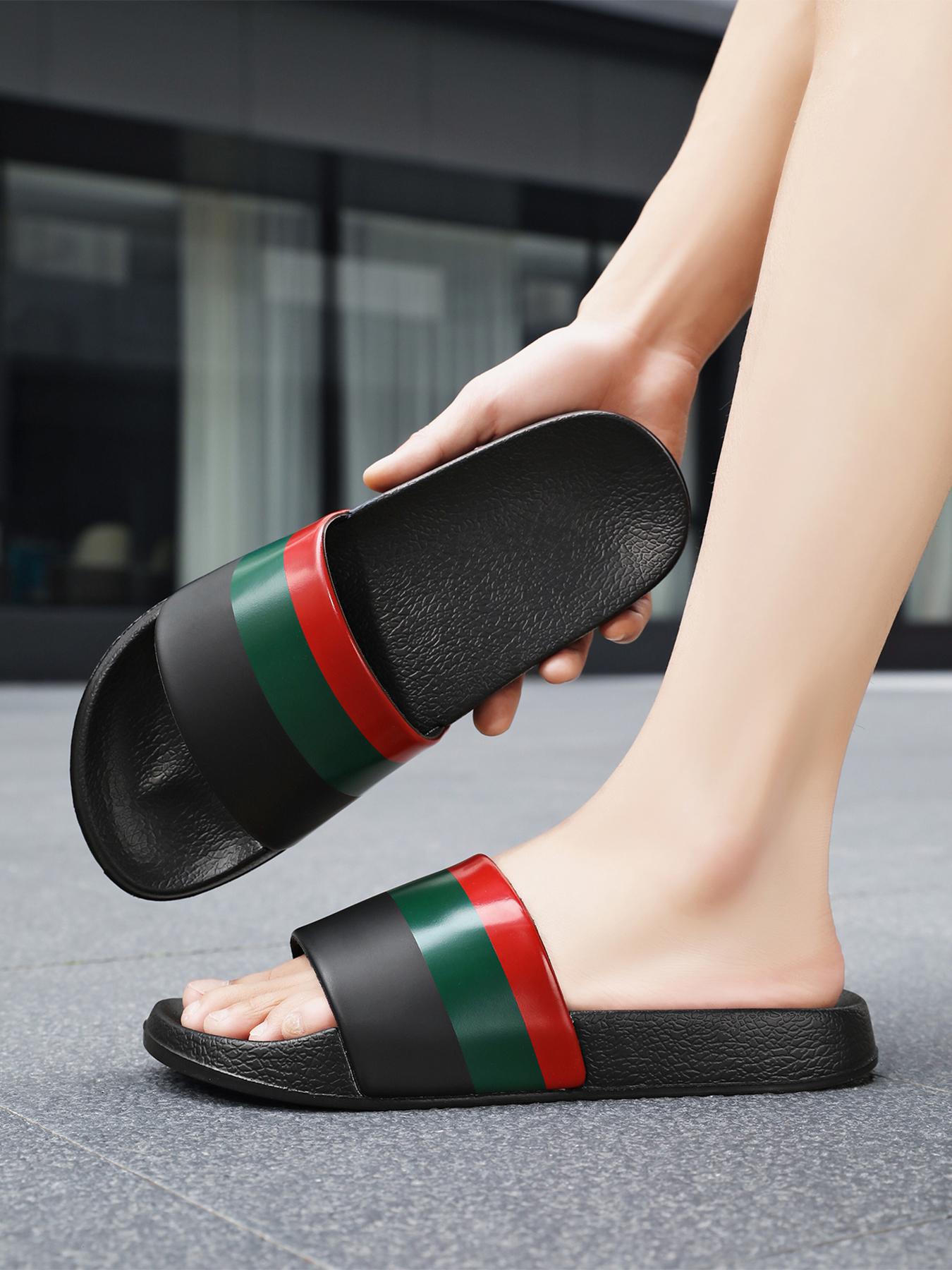 Trendy brand slippers for men to wear outside in summer, anti-slip and wear-resistant, outdoor casual beach cooling slippers, home bathroom bathing one-line slippers