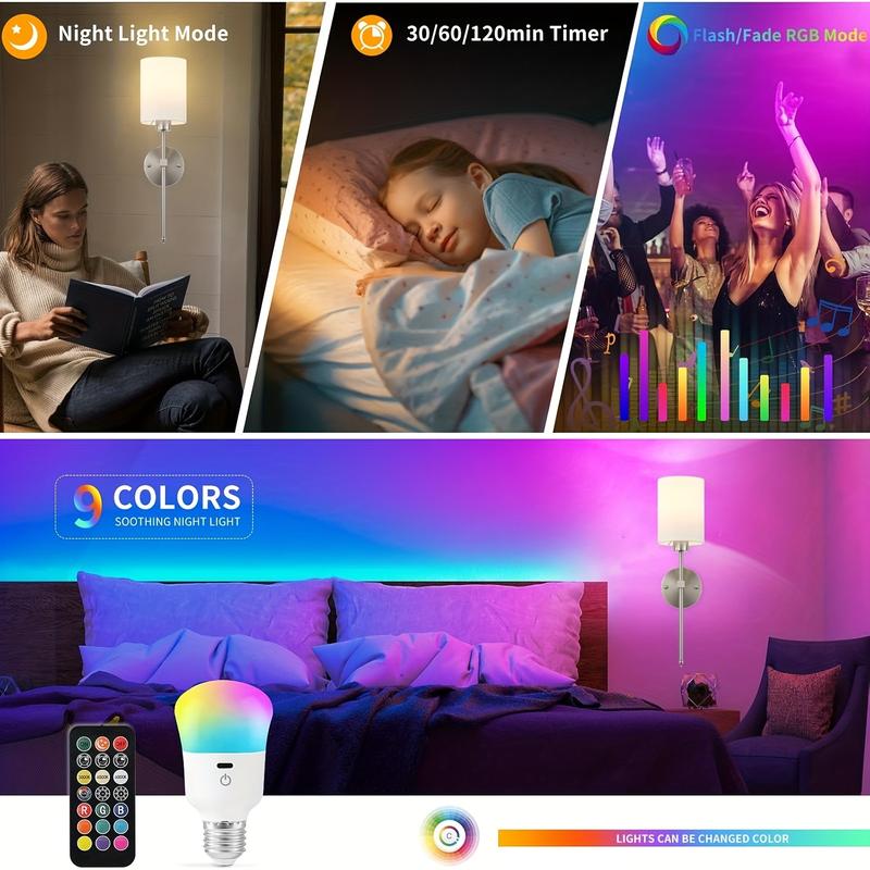 2-Piece Rechargeable Wall Lamp Set, Dimmable, Warm White/Natural White/Daylight/RGB Options, Wireless & Rechargeable, Perfect for Living Room, Bedroom, and Entrance