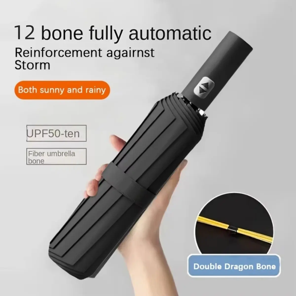 Trendy 12 Bone Double Keel Automatic Umbrella, Anti-Break Windproof, UV Sunscreen, Waterproof, Dual Weather Parasol for Men Women