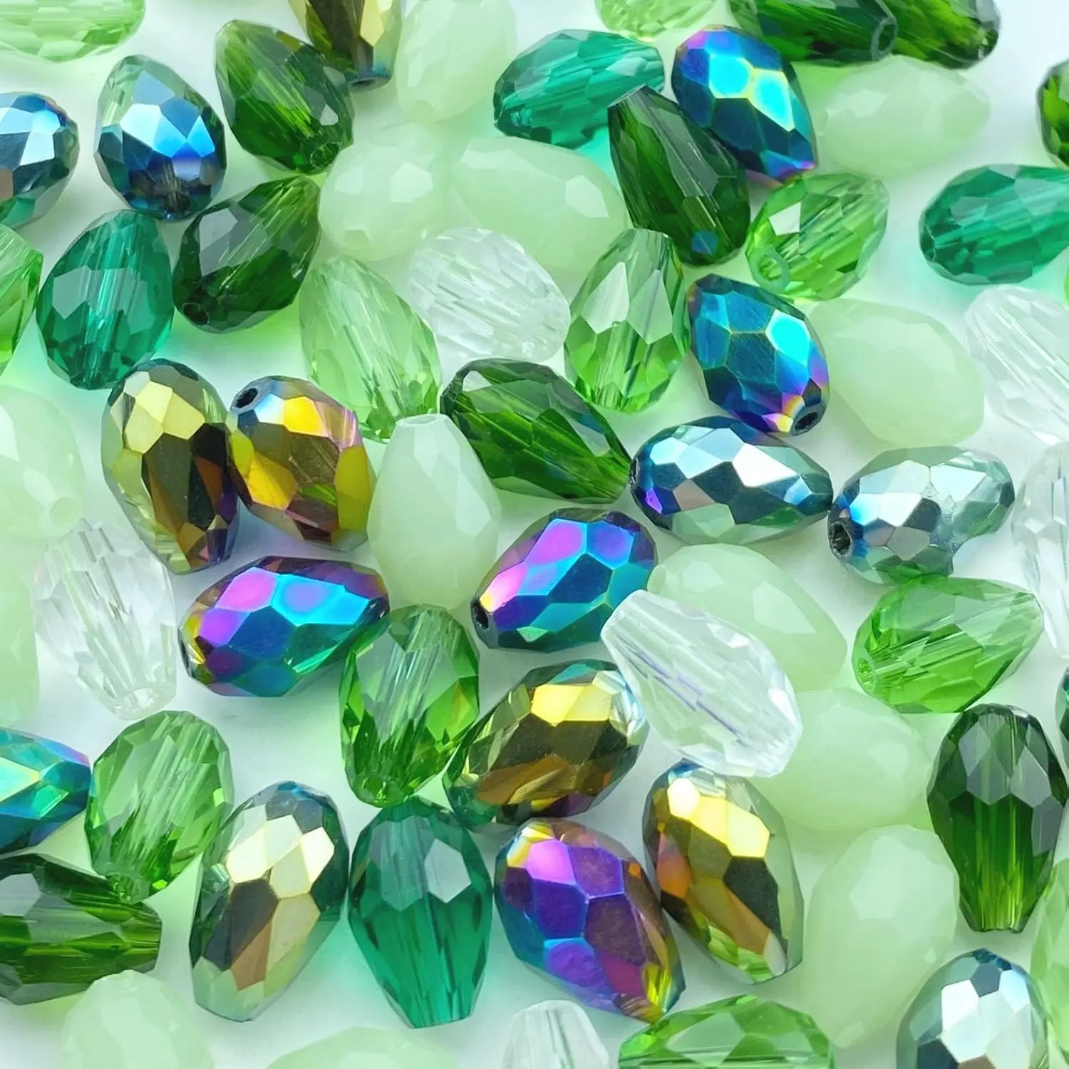200 count 3x5mm Teardrop  Glass Beads Vertical Hole Faceted Loose Spacer Beads for DIY Craft  Making Necklace Bracelet Earring Wind Chimes(Green Series)