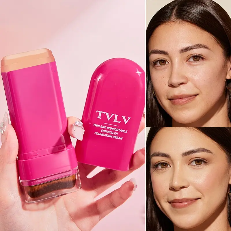 Foundation Stick with Brush, Concealer and Brightening, Lightweight and Long-Lasting, Non-Shifting Primer, Ideal for Daily Use