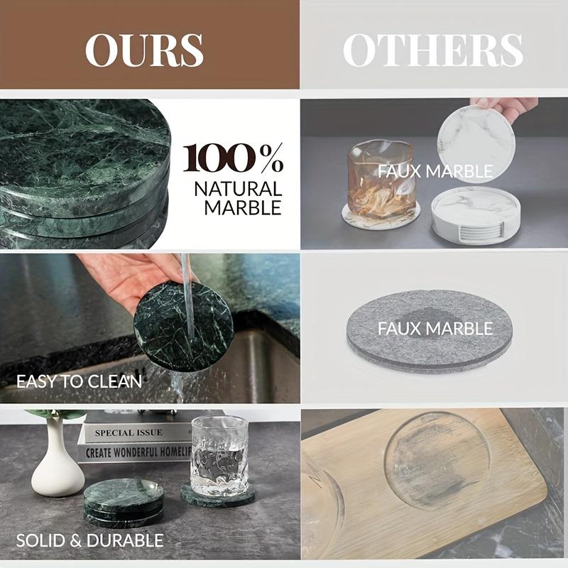 4Pcs Natural Marble Coasters with Holder, Heat Resistant Round Stone Table Protectors, Elegant Marble Pattern Drink Coasters for Coffee Table & Bar, Housewarming Gift. 4Pcs Natural Marble Coasters with Holder, Heat Resistant Round Stone Table Protectors, Elegant Marble Pattern Drink Coasters for Coffee Table & Bar, Housewarming Gift.