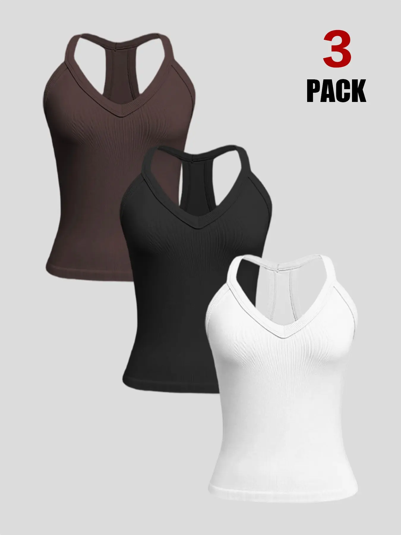 3-Pack Women Ribbed Knit Tank Tops, V-Neck Racerback Sleeveless Lightweight Workout Camis, outerwear，Casual Basic Athletic Undershirts for Daily Gym