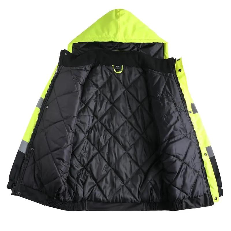 Mens High Visibility Reflective Jackets Waterproof Safety Jacket with Pockets Hi Vis Yellow Coats with Black Bottom Suitable for Cold Weather Work Construction（gift）.