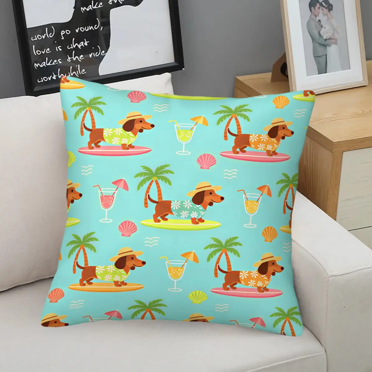 Cute Dachshund Square Throw Pillow With Insert, Multi Cartoon Dog Print, Multi-Style Pet Home Decor, Versatile Cushion For Bedroom Living Room