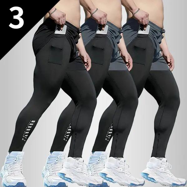 3 Pack Men's Compression Training Pants Breathable Stretch Athletic Pants with Pockets for Running, Basketball, Pilates & Gym Workouts, Compression Sports Wear, Fitness Joggers, Gym Training Pants fits