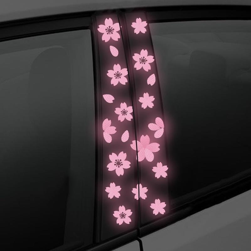Sakura Reflective Decal Cherry Blossoms Sticker for Car B-Pillar Decals,Night Reflective B-Pillar DIY Sticker, Self-Adhesive Pretty Flowers Vinyl Decal, Universal Car Sticker