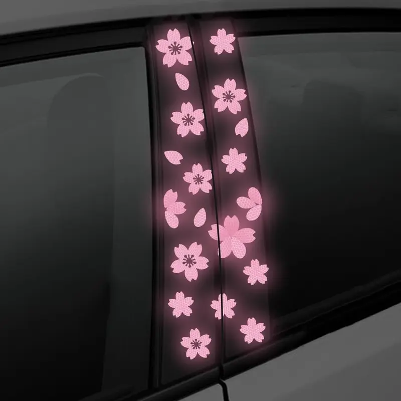 Sakura Reflective Decal Cherry Blossoms Sticker for Car B-Pillar Decals,Night Reflective B-Pillar DIY Sticker, Self-Adhesive Pretty Flowers Vinyl Decal, Universal Car Sticker