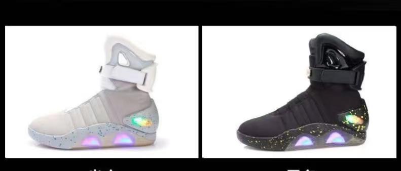 Stylish White USB-Rechargeable Glow-in-the-Dark High-Top Sneakers with Neon Lights & Stripes for Street Dancing & Nighttime Exercise back  to  the  future  shoes