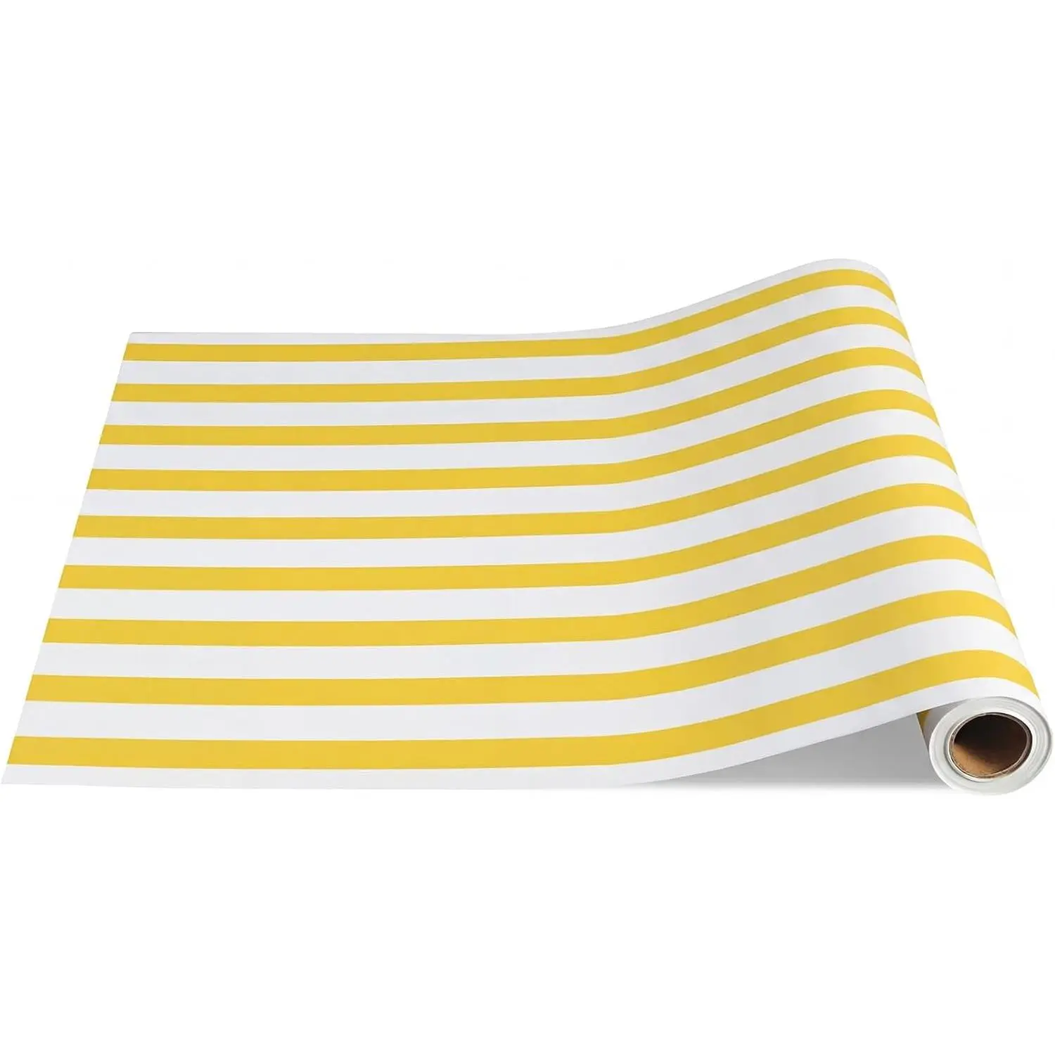Disposable Yellow Striped Paper Table Runner Roll - 25ft x 16" Large Size Single Roll, Party Decor for Wedding, Christmas Tabletop Decoration