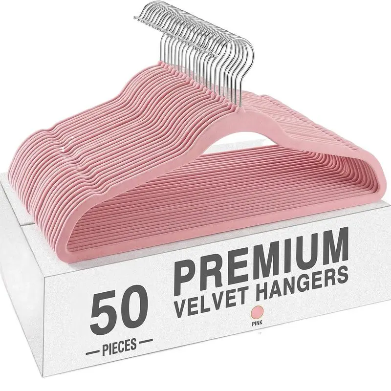 50 pack premium velvet non slip hangers multiple color options 360 degree rotating hook space saving sturdy durable perfect for indoor storage outdoor drying clothes display standard wardrobe closet organization laundry dorm essential home storage