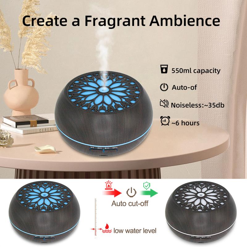 Large 550ml Essential Oil Diffuser  Auto Timer, 7 LED Colors, Remote Control & 6  Oils