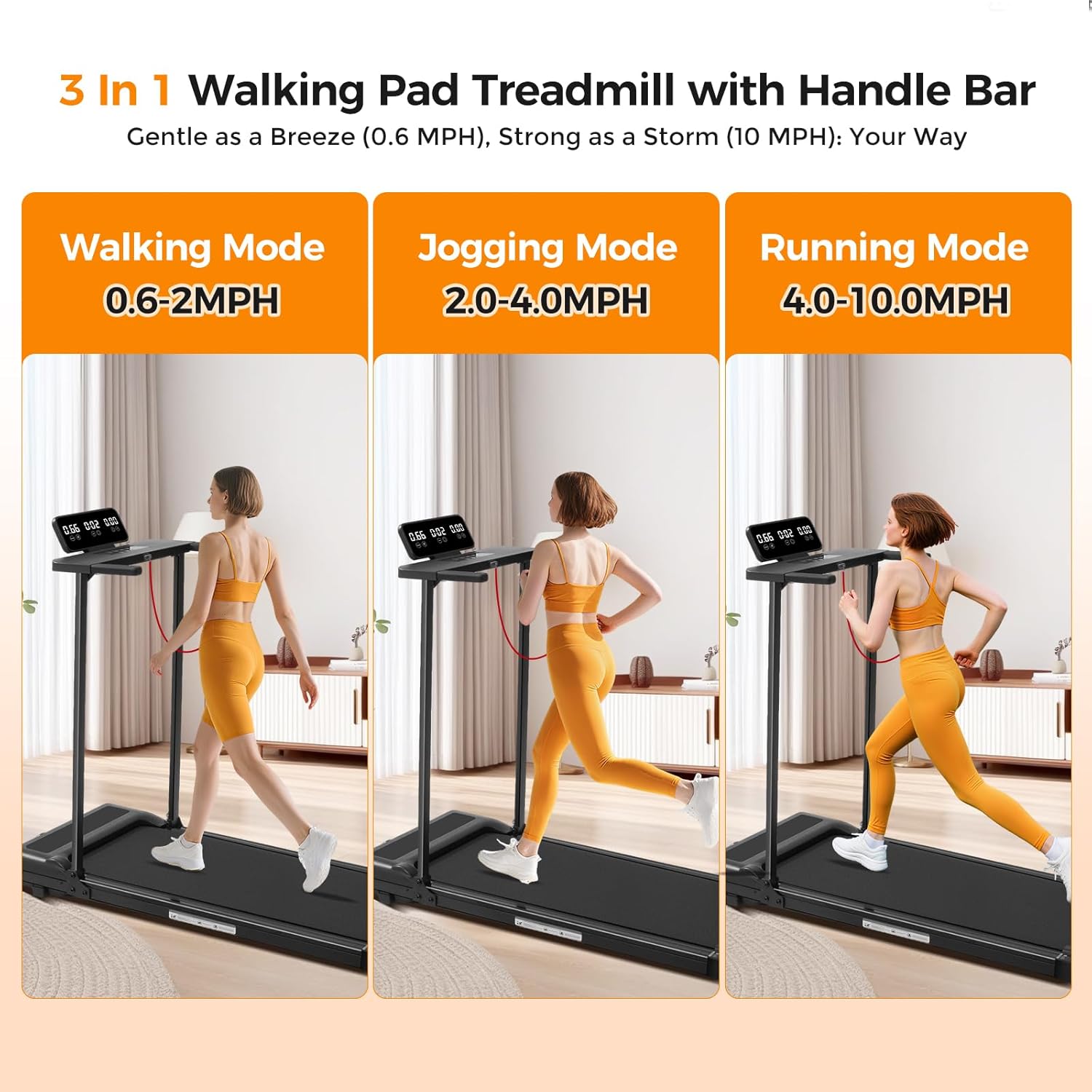 SUNDAY MIRTH Folding Walking Pad Treadmill with Handle Bar, 3.5HP Compact Portable Foldable Walking Pads Treadmill with Handles, Electric Small Treadmills for Home Office Apartment, LED Display, 400 LBS Capacity