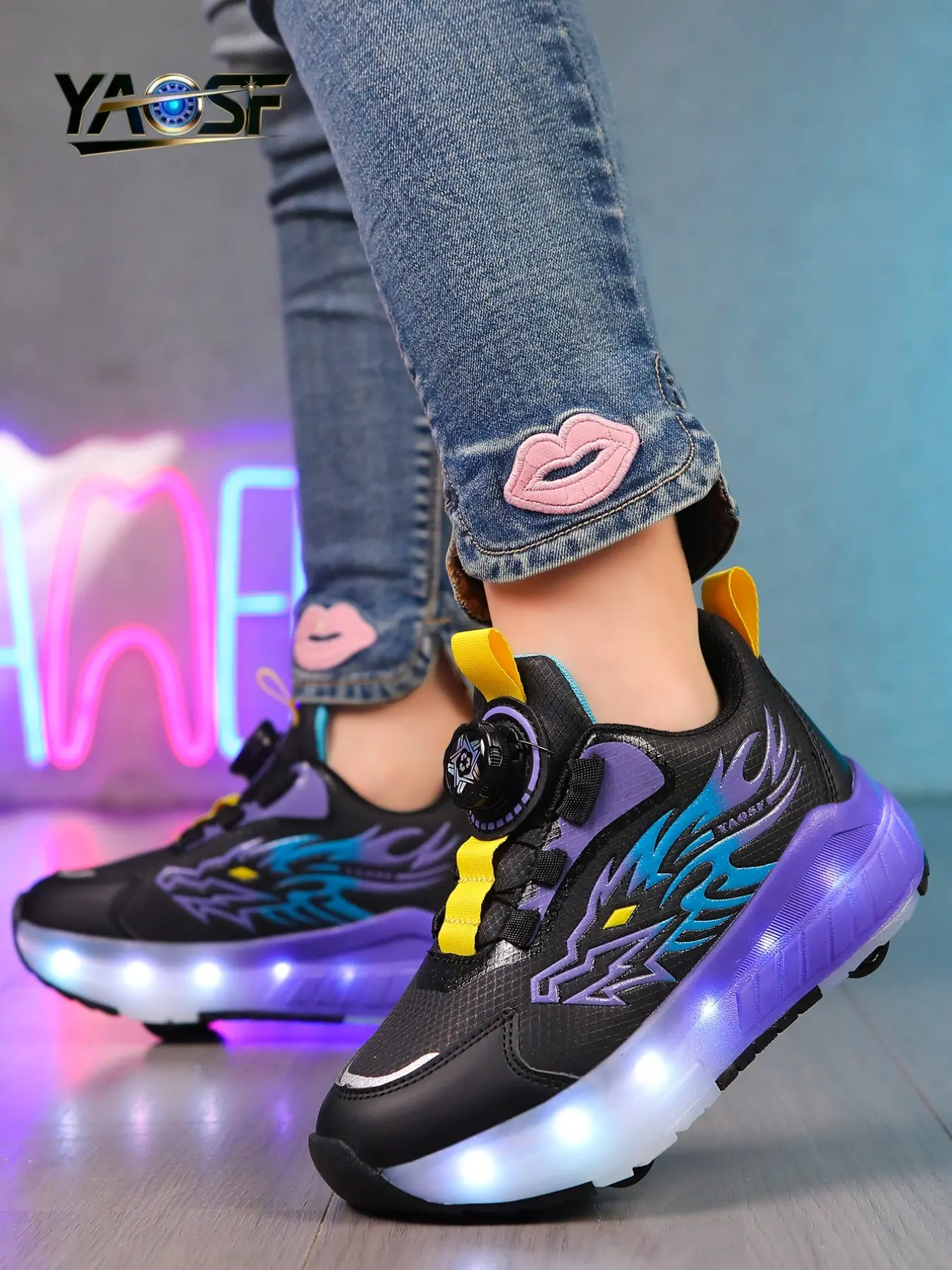 Yaosf Kids Skate Shoes LED Light-Up, Unisex Roller Skates for Boys & Girls, Comfortable Outdoor Sports Shoes, Perfect Birthday Gift