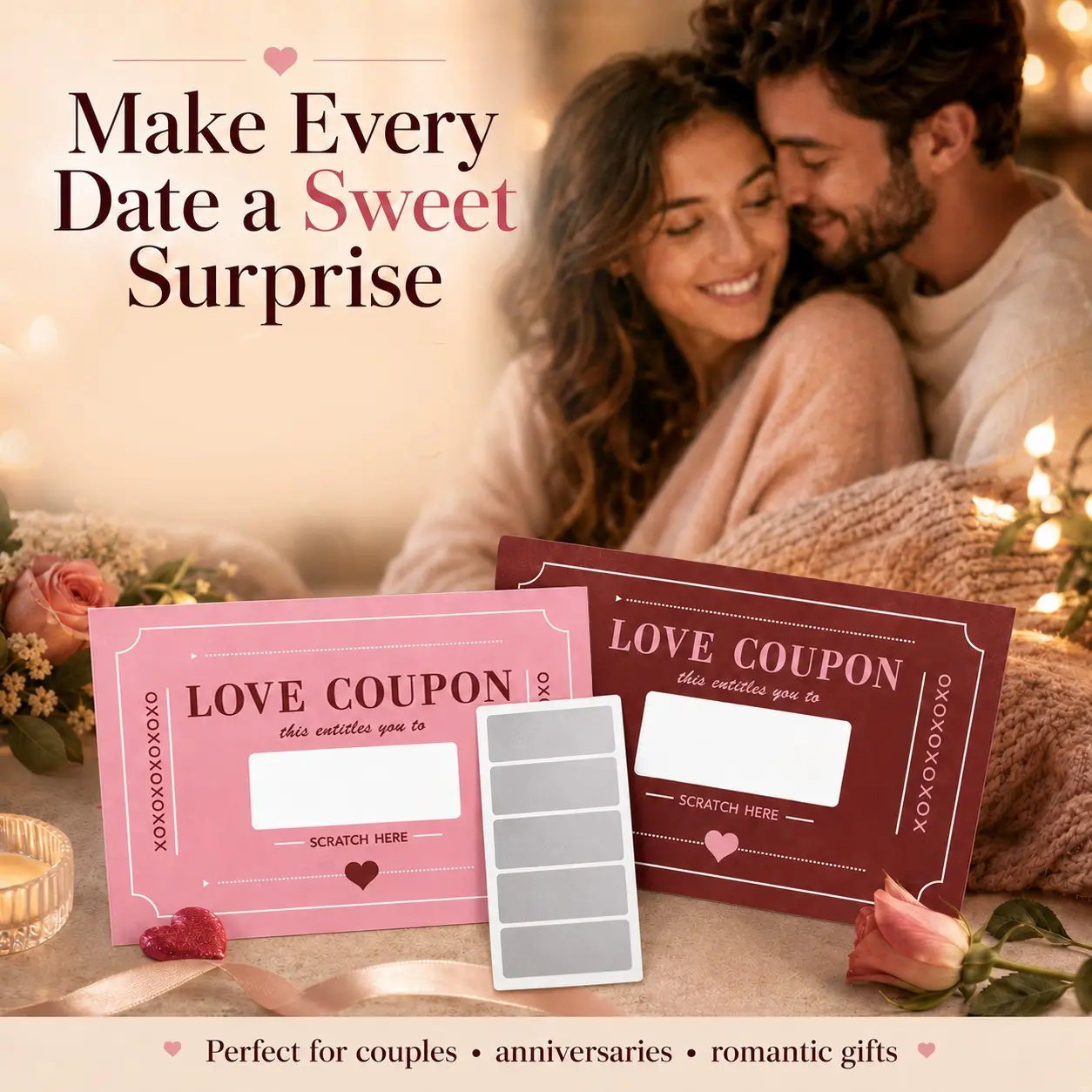 1/5/10/20pcs Romantic Love Scratch Off Coupon Cards for Couples – DIY Valentine’s Day, Anniversary & Date Night Surprise Gift Vouchers