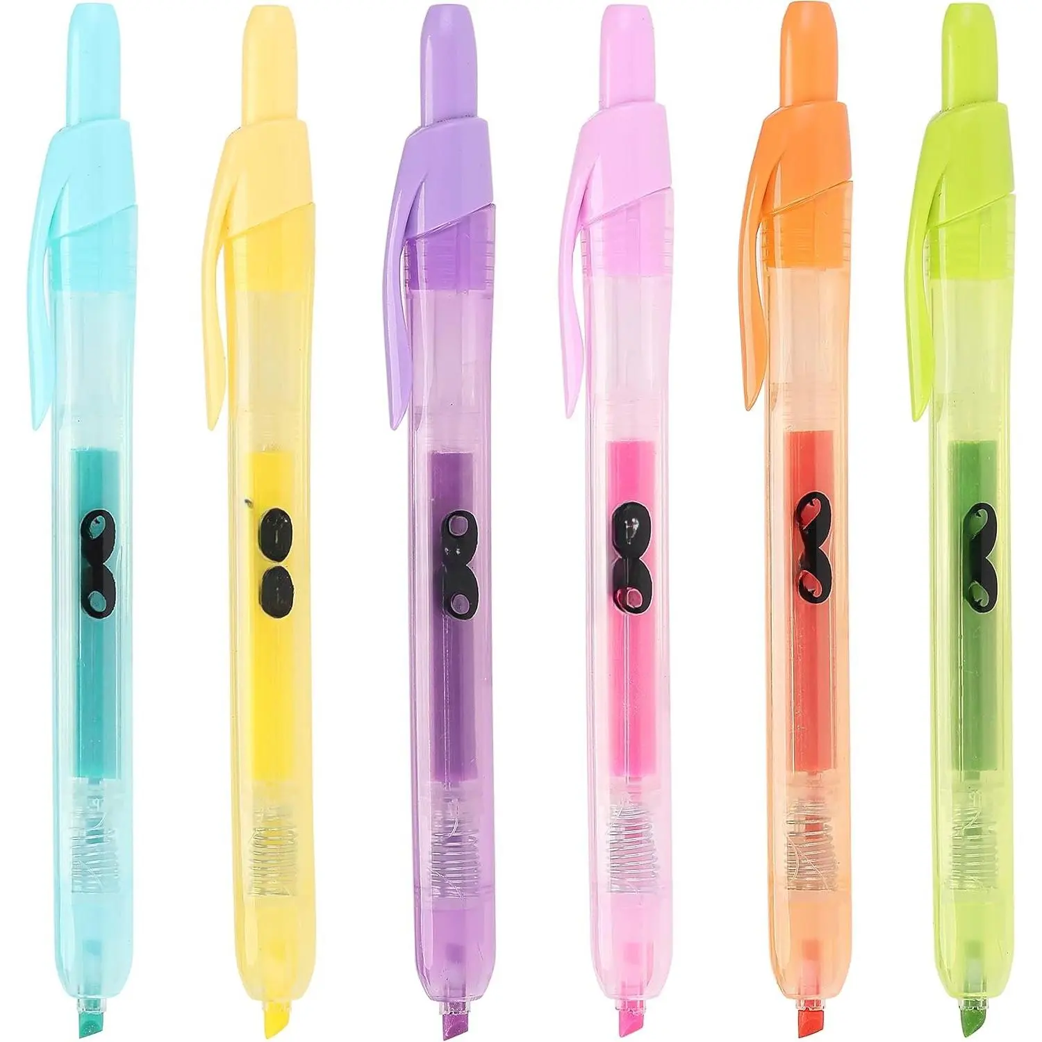 - Retractable Highlighters, 6 Pack, Pastel Colors | Chisel Tip Highlighter Marker Set, Click Highlighter Markers for Classroom, Journaling, Study Supplies