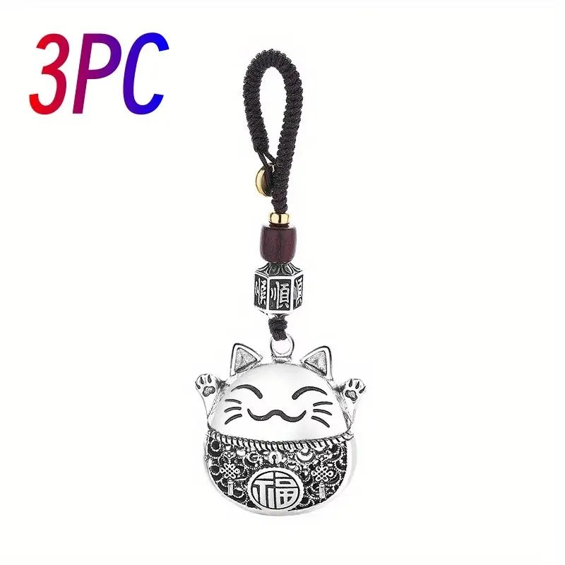 3pc Lucky Cat Keychain Set, Traditional Chinese Style, Unisex Minimalist Ethnic Design, Cute Cartoon Cats, Women's Pendant Accessory