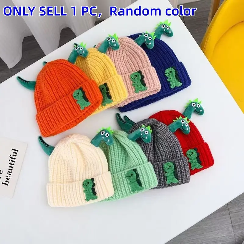 Kids' Dinosaur Knit Hat, Cute Cartoon Pattern, Lightweight Warm Winter Cap, Soft Yarn, Fall/winter Outdoor Gear, Holiday Gift, Knitted Beanie Hat