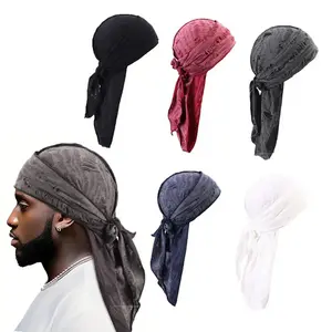 3Pcs Retro Distressed Durag Headwrap Set, Unisex Soft Stretch Ripped Bandana Pirate Turban, Breathable Hip Hop Streetwear Headband For Men Women Daily Outfit