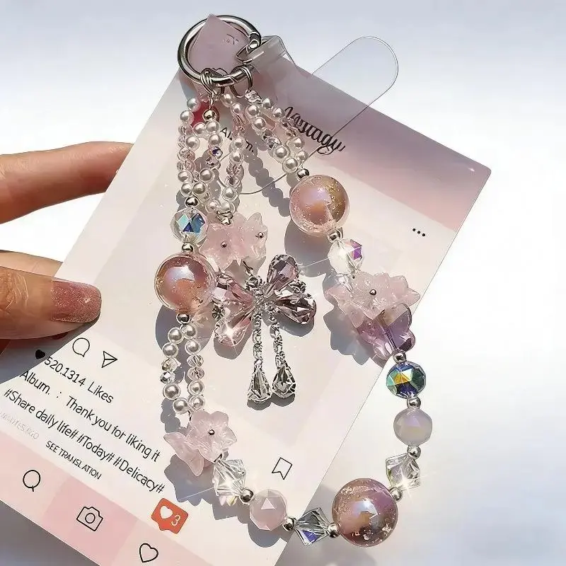 Handmade Colorful Beaded Bow Crystal Tassel Phone Wrist Strap Universal Smartphone Outdoor Decor Accessory, Phone Accessories, Funky, Peppy, Charm, Mobile, Glamorous
