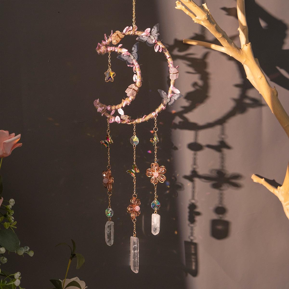 Handmade Hemp-Rope-Wrapped Leaf Butterfly Sun Catcher, Crystal Ball Rainbow Maker Wall Hanging Ornament Home Hanging Decoration Items for Home Décor, Holiday Gift Idea #GLOBAL PICKS