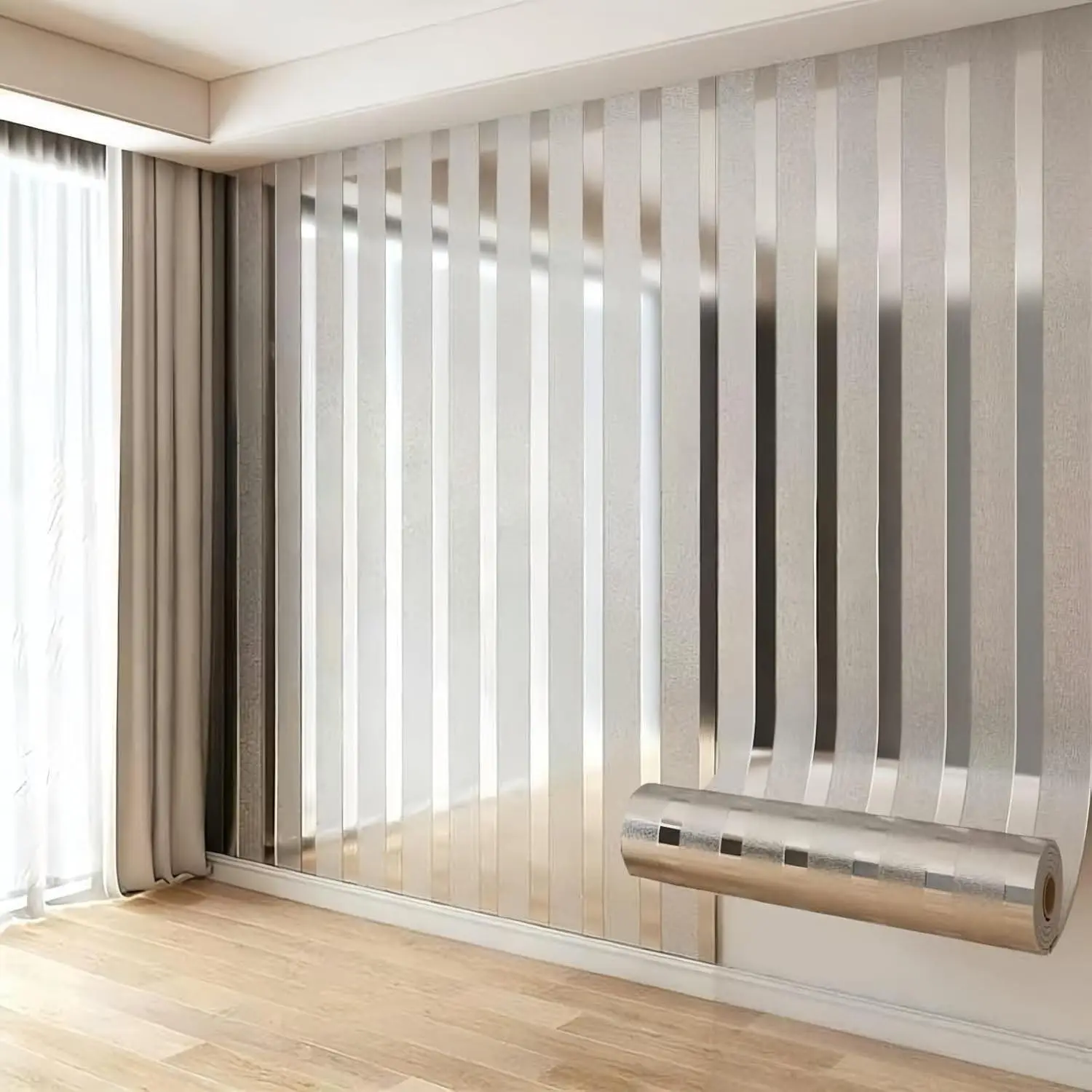 Latest model 1 roll self-adhesive mirror-effect imitation metal grid stripes metal film sticker for Halloween and Christmas living room, bedroom, bathroom, kitchen sticker Mirror Stickers