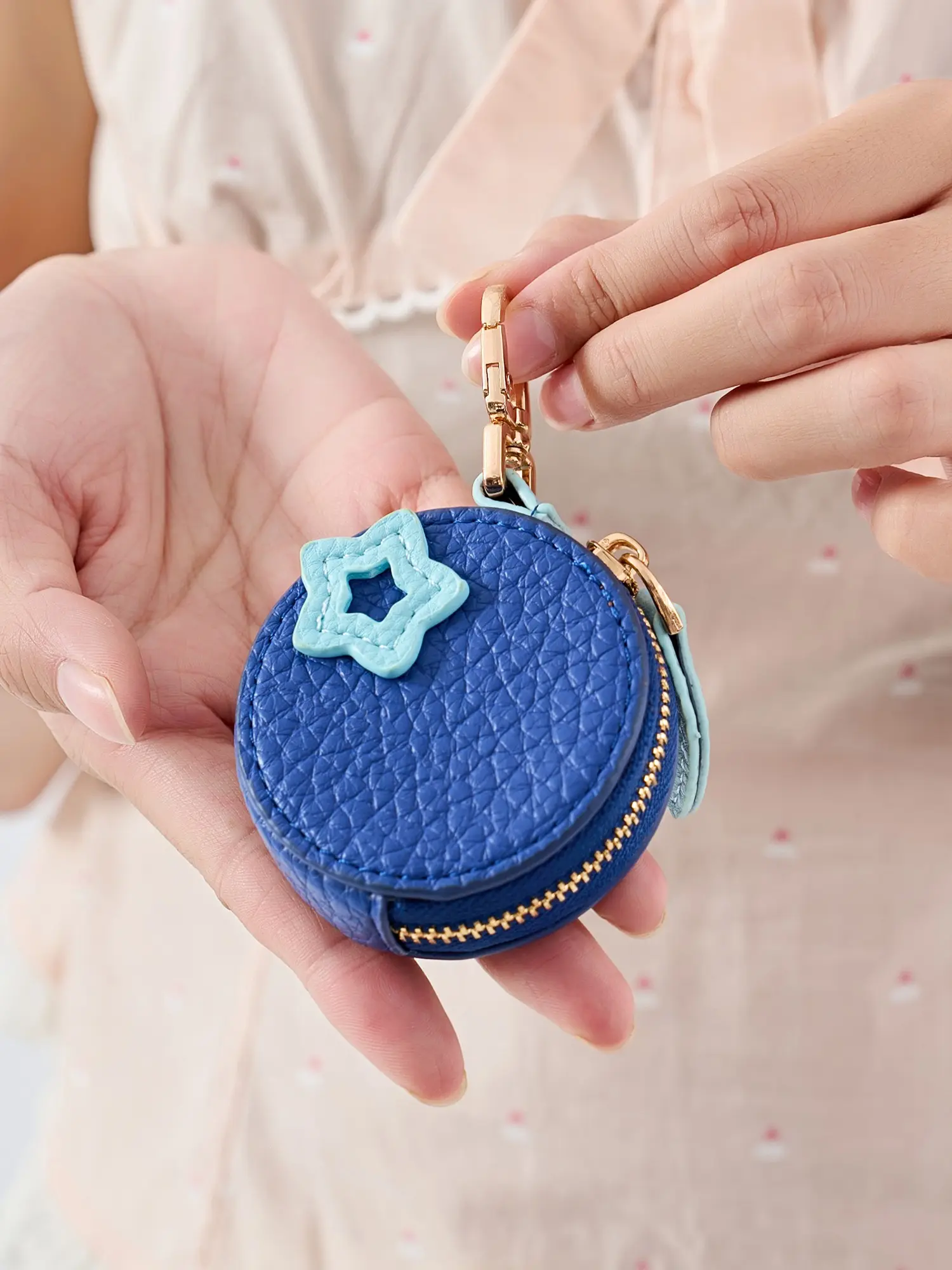 Mini Blueberry Zip Pouch Keychain | Cute Bag Charm for Coins, Earbuds & Keys