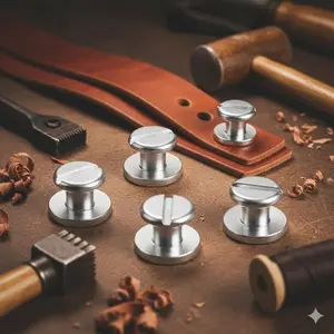 Heavy Duty Brass Binding Rivets Kit - 10/20 Pcs for Leather Craft, DIY Wallet Repair, Album & Calendar Fixing. Industrial-Grade Metal Fasteners, Durable Desk Accessory, Precision Hardware for Craftsmen.