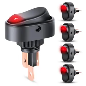 Nilight 5Pcs 12V 30A Round Toggle LED Switch with Red LED Indicator