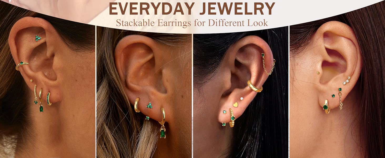 Jstyle 13 Pairs Small Gold Hoop Earrings Set for Women Dainty Gold Earrings 14K Gold Plated Lightweight Huggie Earrings Hypoallergenic Stud Hoop Earrings Pack for Jewelry Gift